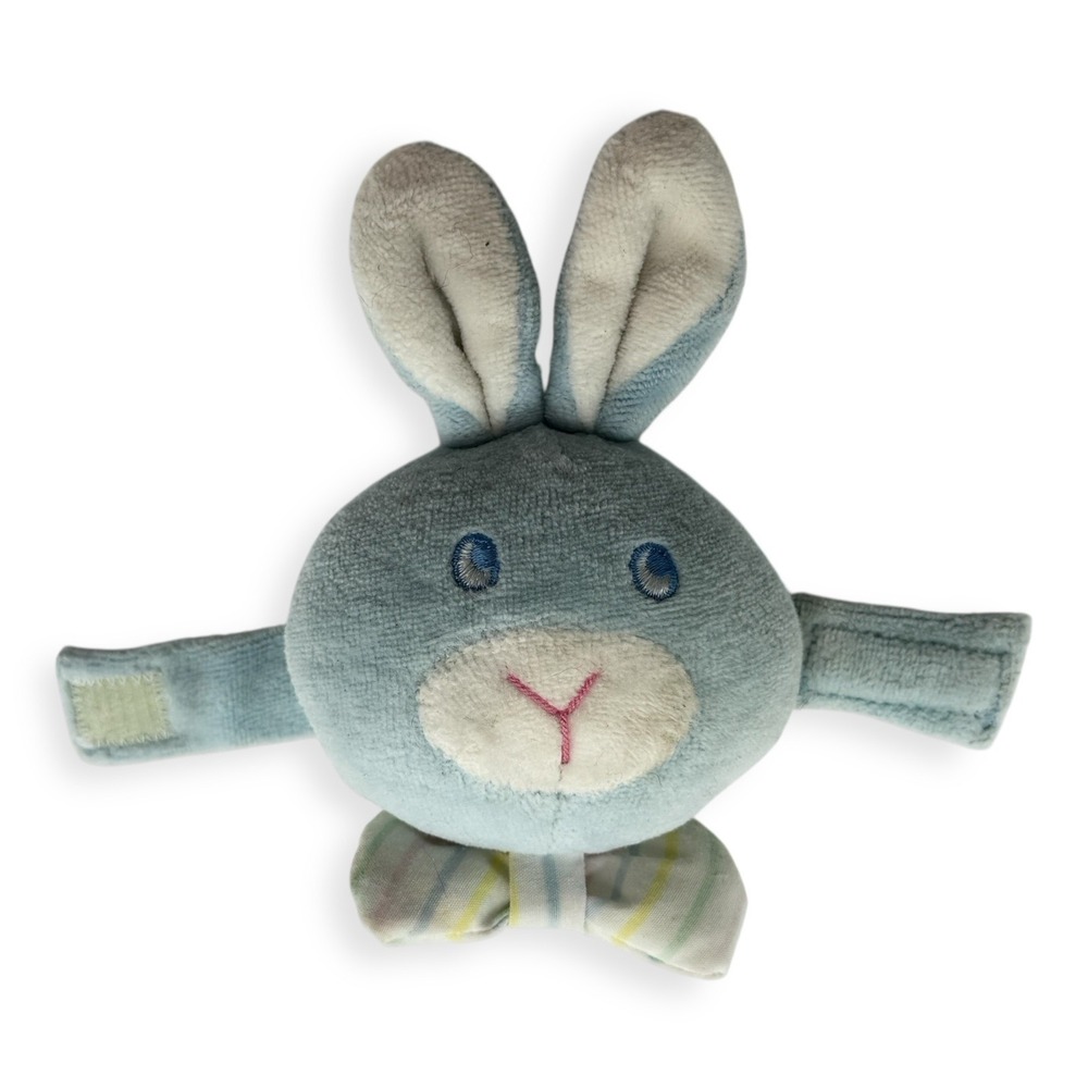 Vintage Eden Baby Bunny Plush Rattle Bracelet Blue Pastel Bow Soft Wrist Toy
